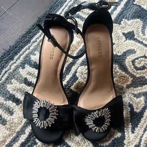 Rhinestone Embellished Bow High Heeled Sandals